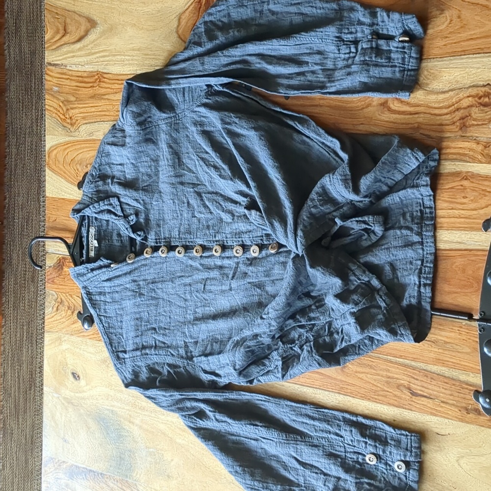 Linen Slate Grey relaxed long sleeve button down